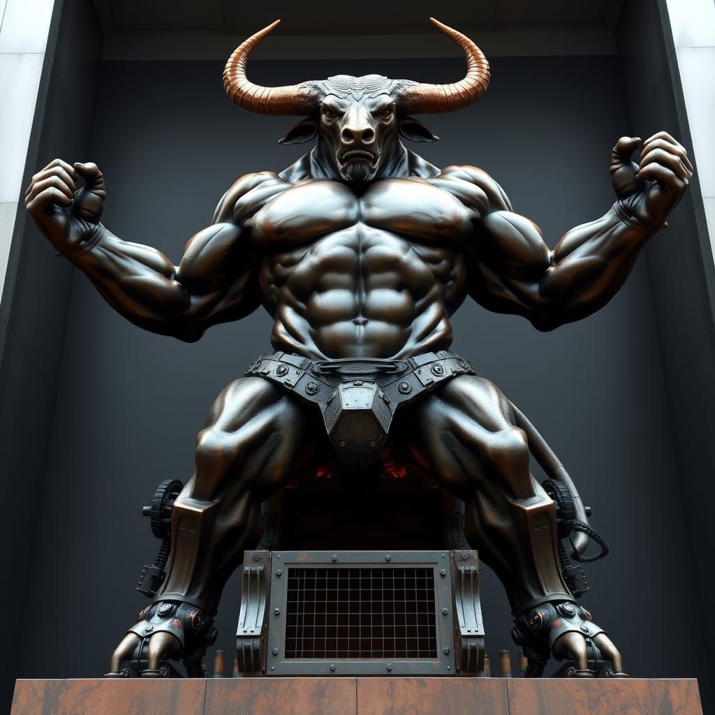 Minotaur Statue in Classical Greek Style with Dark, Mystical...