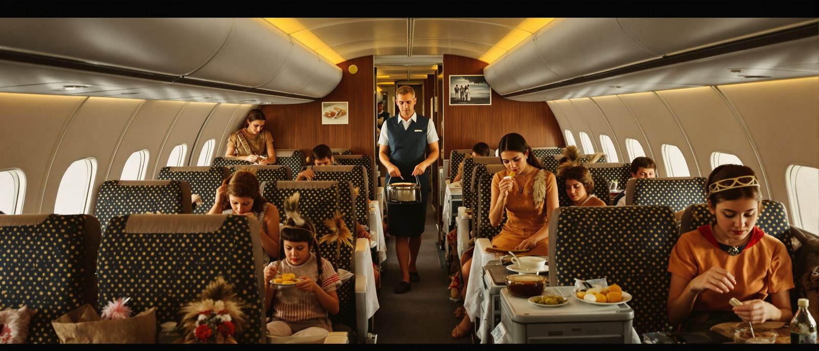 1960s Airplane Cabin Scene in Photorealistic Style