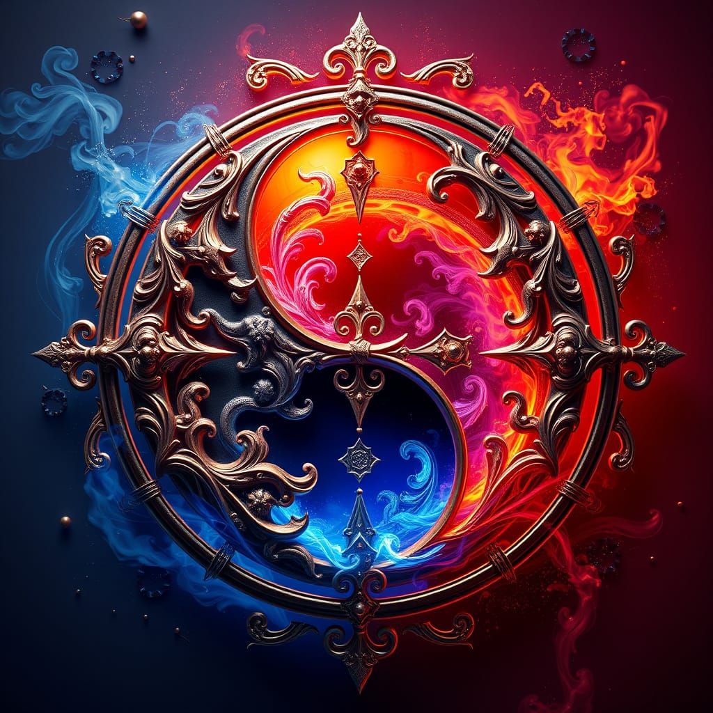 Detailed Yin-Yang Symbol in Digital Painting Style