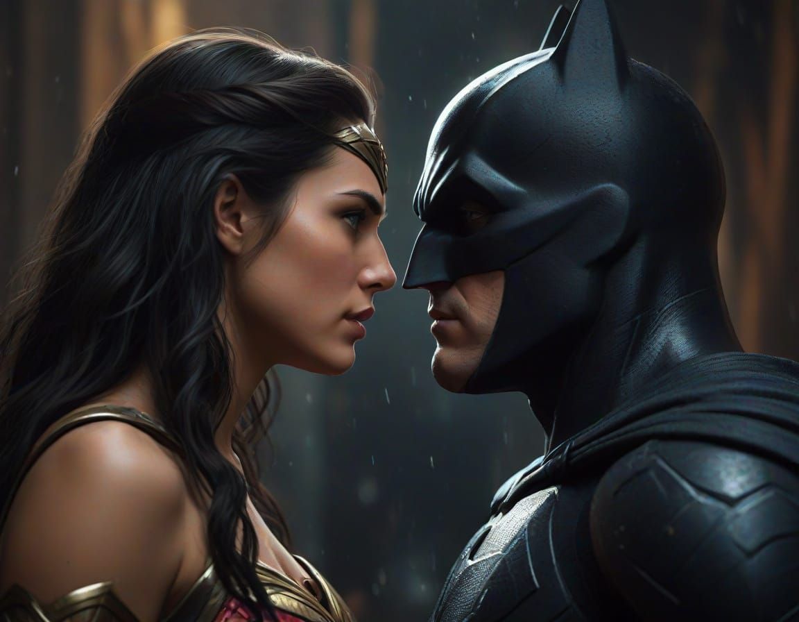 Batman and Wonder Woman: Intense Hyperrealistic Portrait
