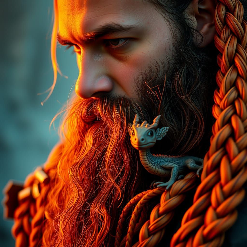 Warrior with Dragon in Braided Beard