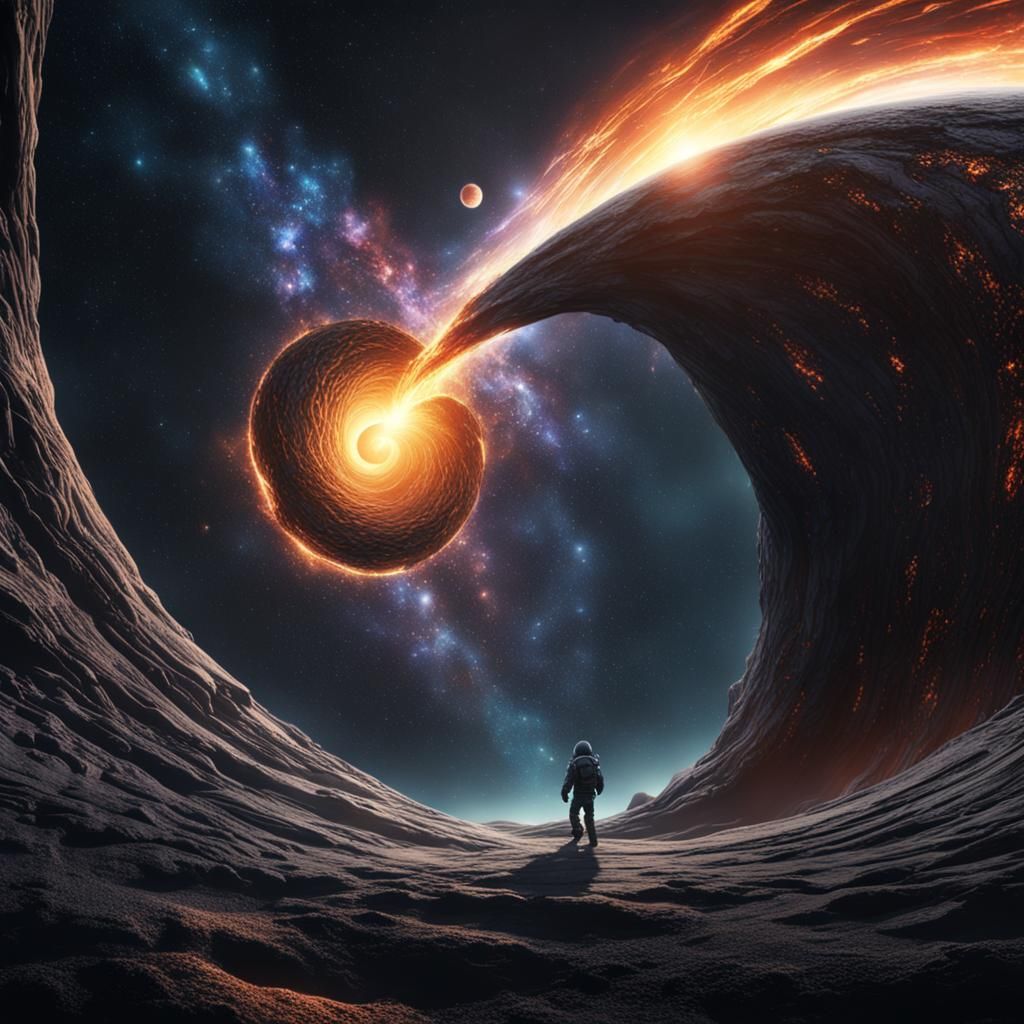 Stretched Figure Pulled into Black Hole: Matte Painting