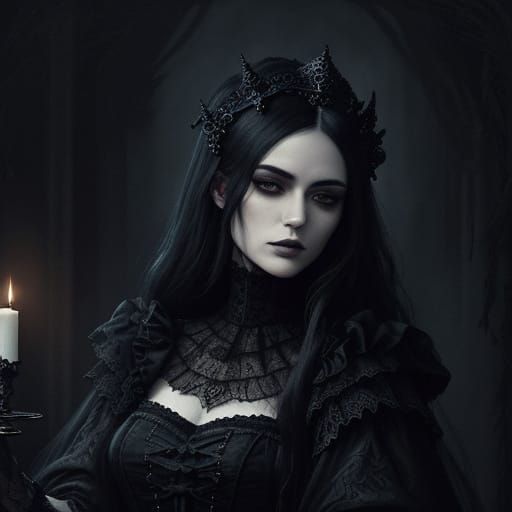 Gothic Princess in Dramatic Shadows Oil Painting