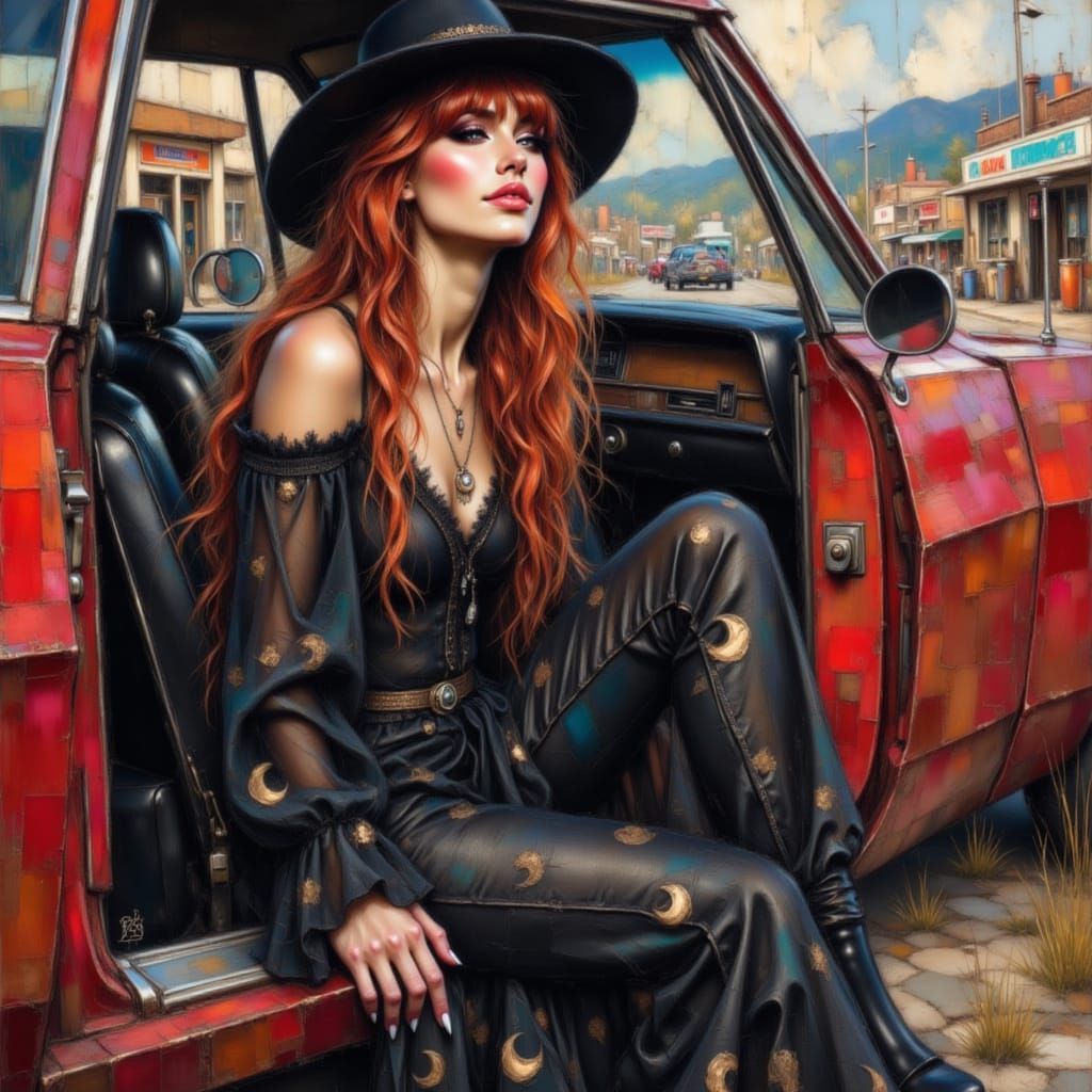 Bohemian Woman in Red Charger: Oil Painting Style