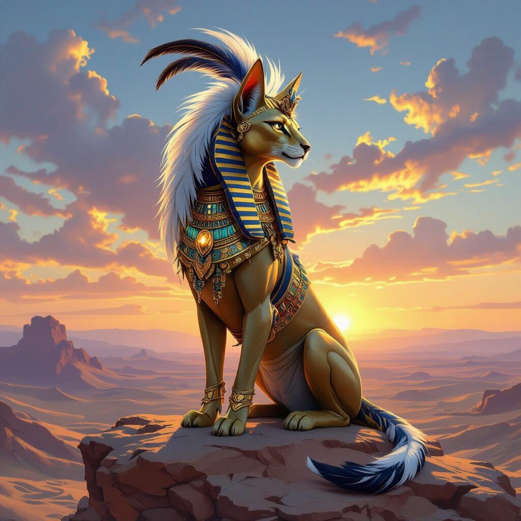 Regal Sphinx Overlooking Desert Sunset