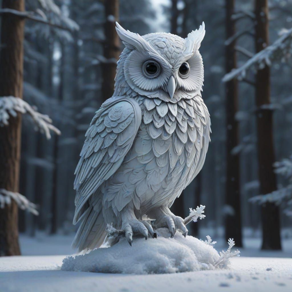 Ethereal Glass Owl Radiates Mystique in Winter Wonderland Sc...