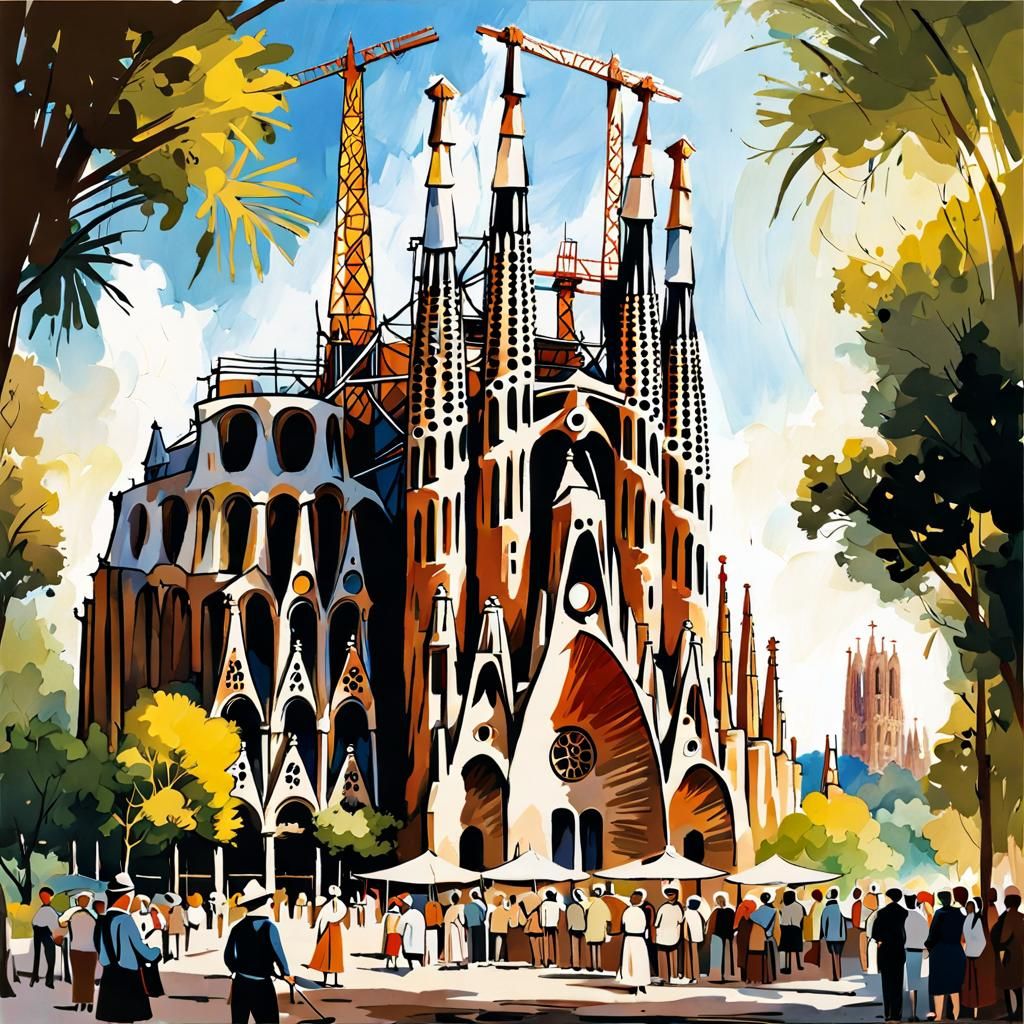 Sagrada Familia Barcelona Construction: Splash Art Style