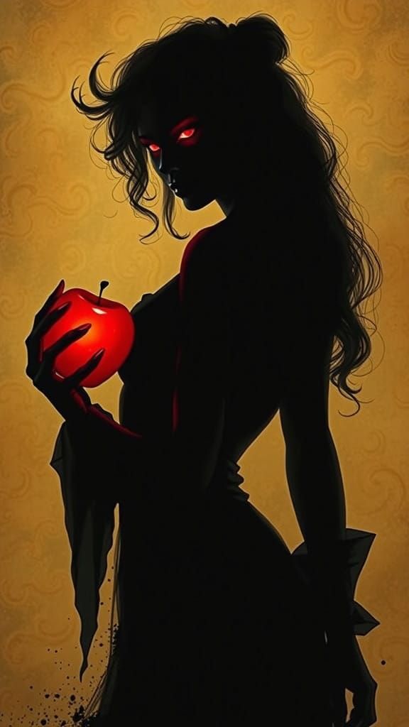 Glowing Apple Goddess in Charcoal Ink Shadow