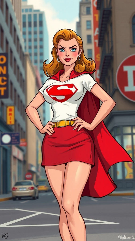 Supergirl 1950s Cartoon Pinup in Metropolis