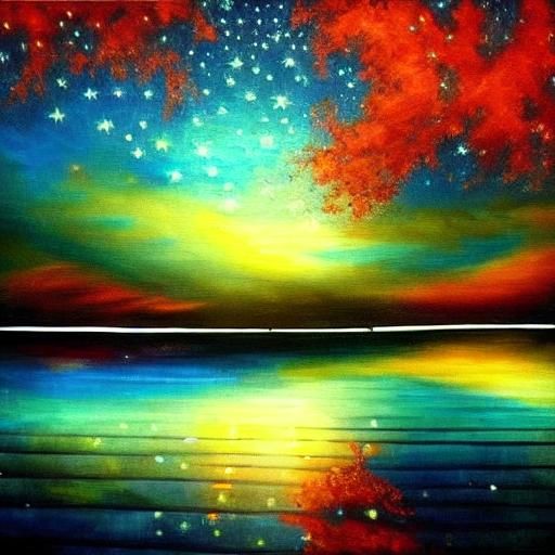 Surreal Night Pool Reflection in Oil Painting Style