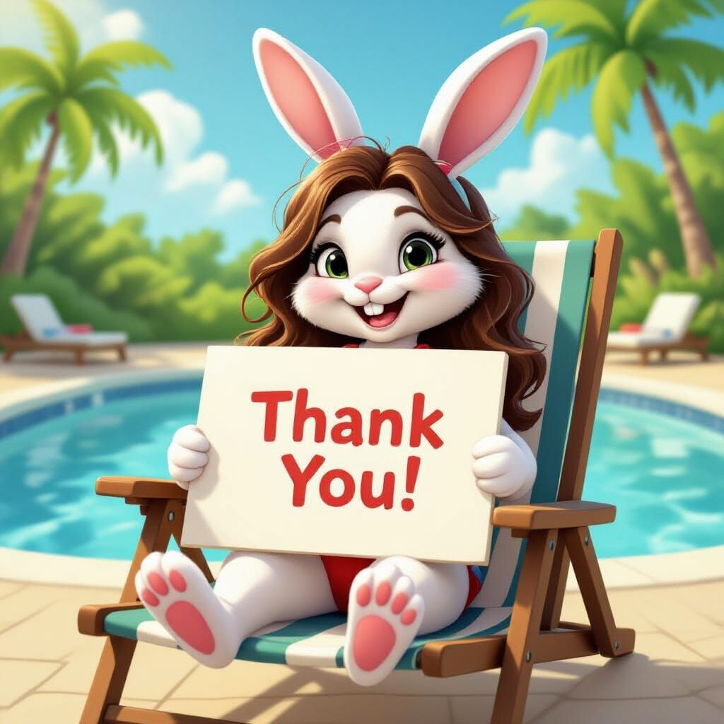 Wonder Woman Rabbit with Thank You Sign