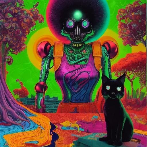 Psychedelic Dream Cat in Post-Apocalyptic Wasteland