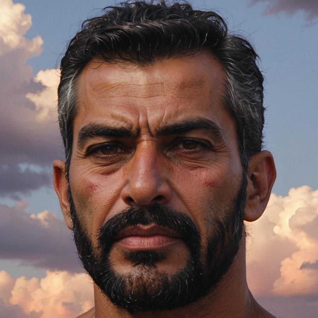 Furious Man with Silver Beard in Cyberpunk Style