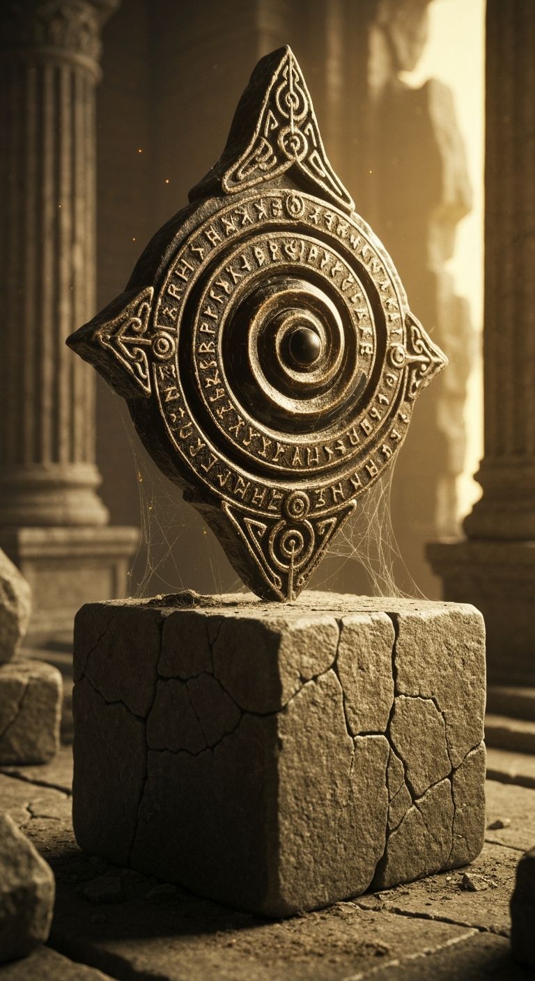 Glowing Ancient Artifact in Ruined Temple