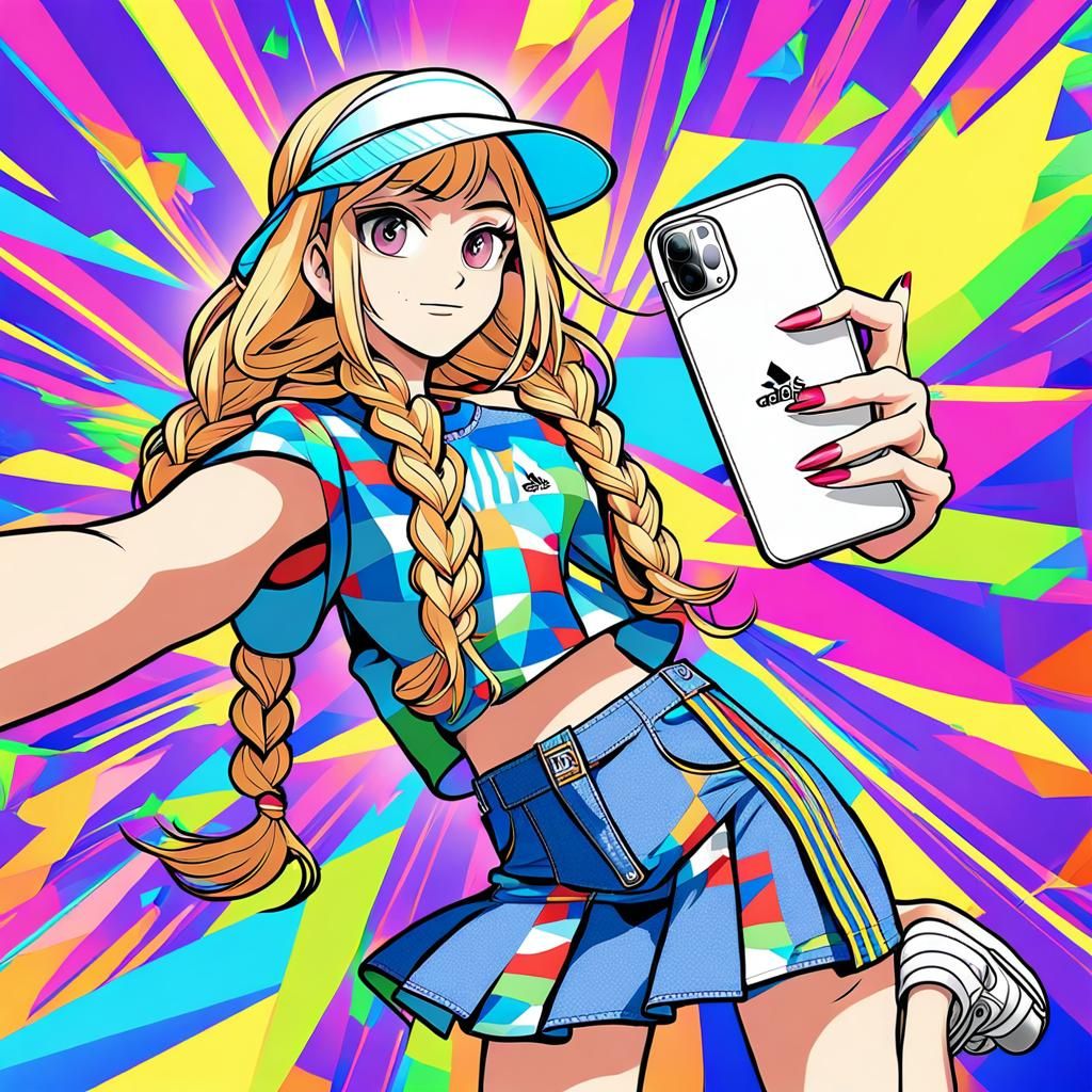 Anime Girl Selfie with Long Blond Hair