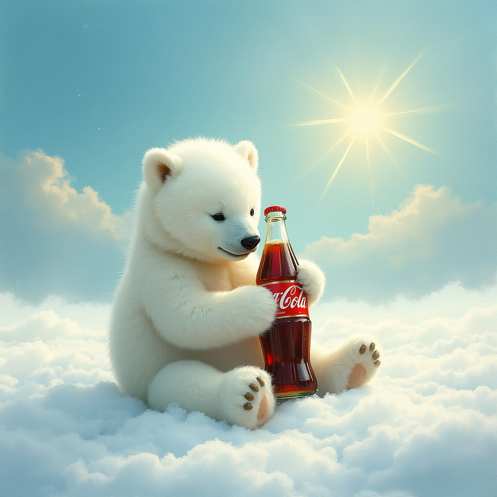 Polar Bear Cub with Coca Cola, Impressionistic Style