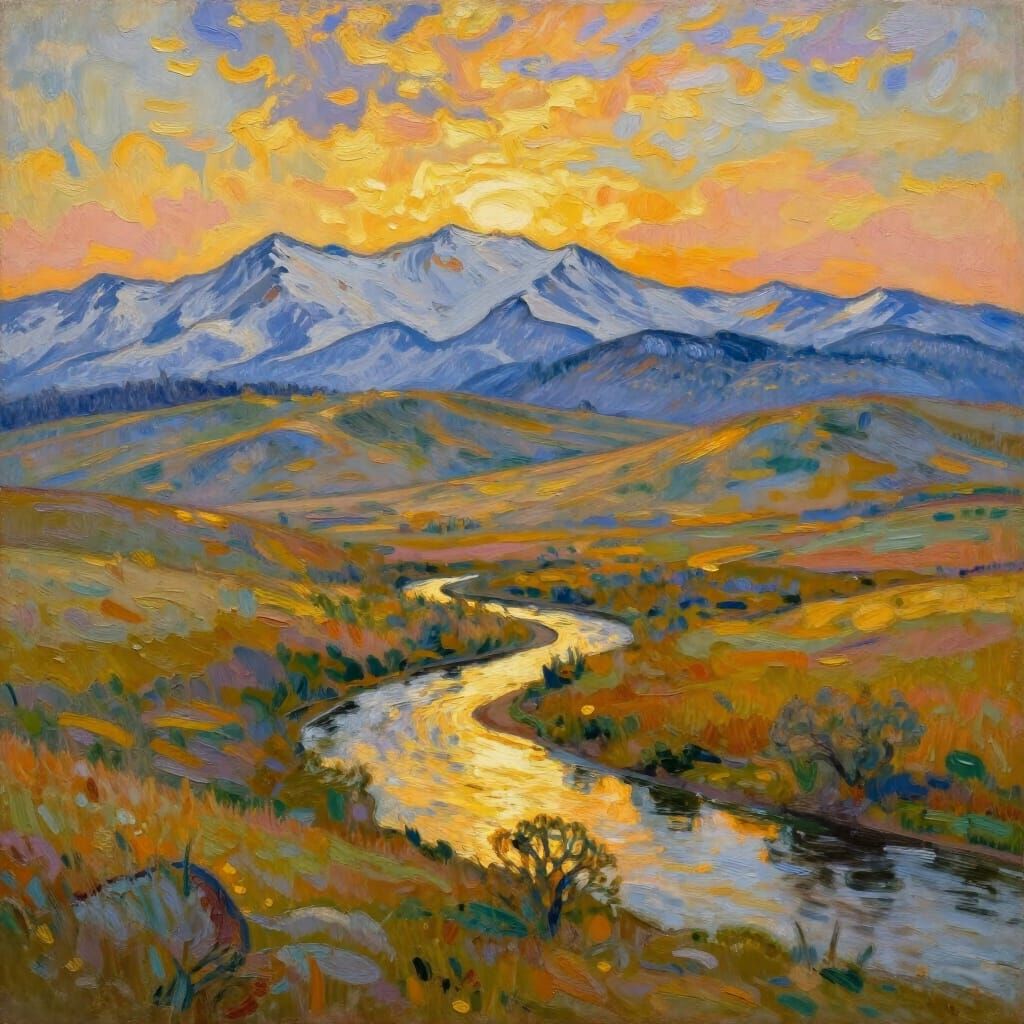 Golden Hour Landscape in Post-Impressionist Style