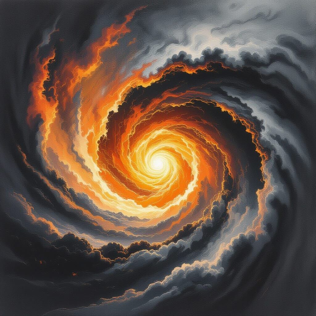 Orange Plasma Cataclysm in Dystopian Charcoal Style