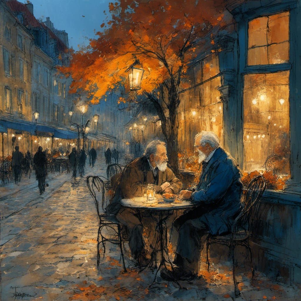 Seated at a street cafe