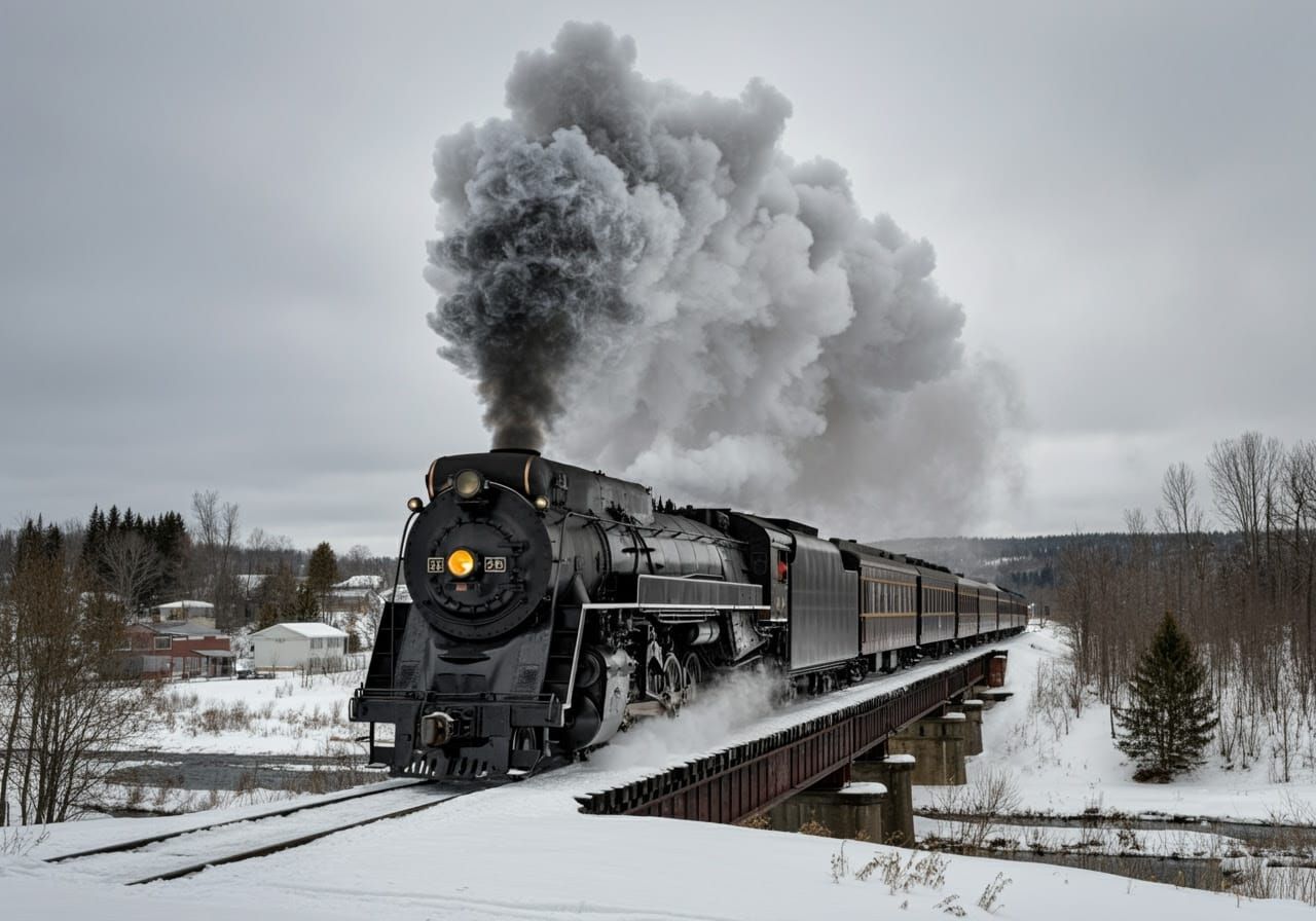 Timeless Winter Rail Scene in Monochromatic Hues
