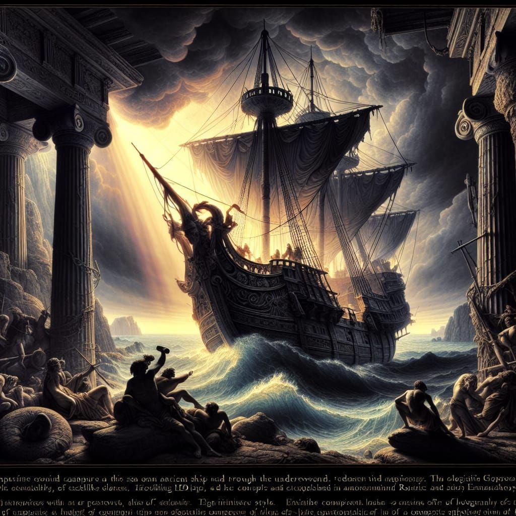 Ancient Greek Ship Navigates Underworld in Hyperrealism