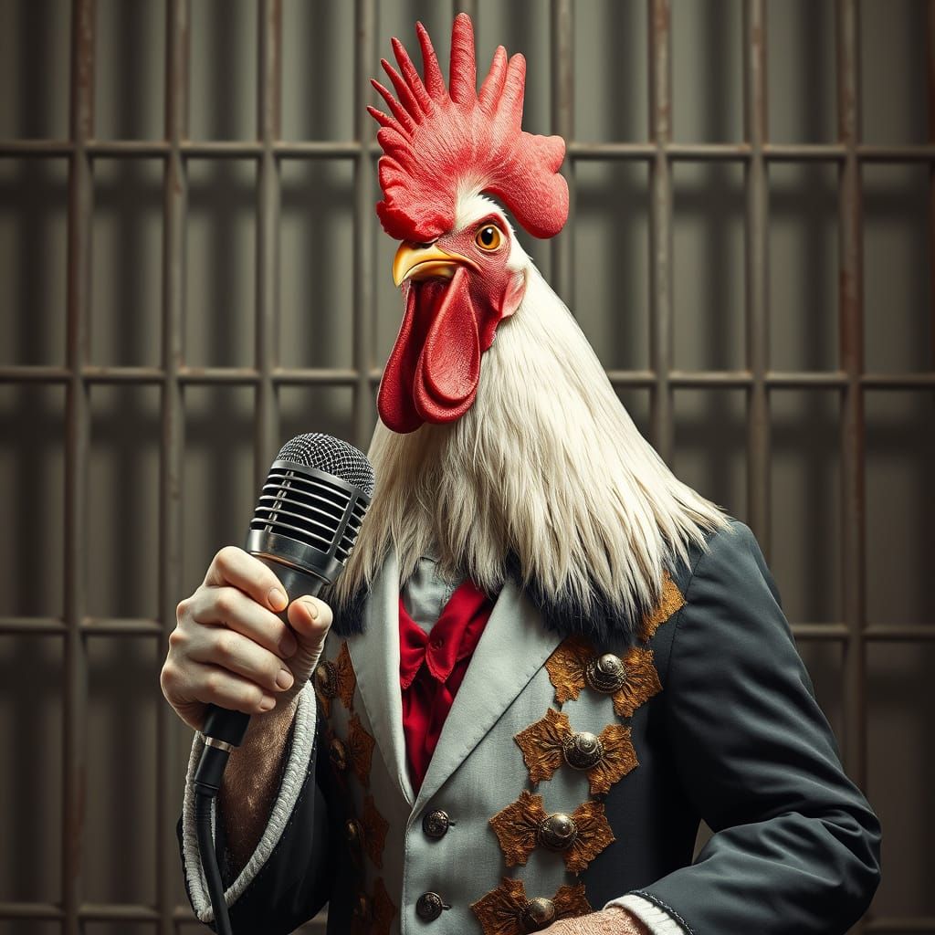 Elvis Rooster Sings the Blues Behind Bars