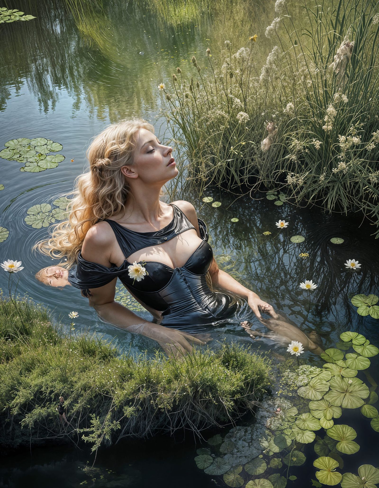 Greek Nymph in Pond: A Classical Portrait