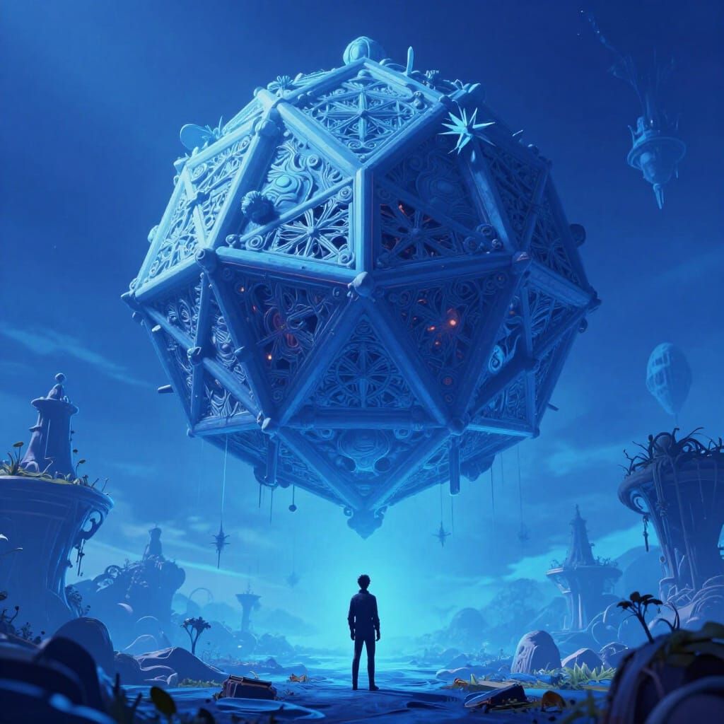 Surreal Blue Dreamscape With Floating Structure