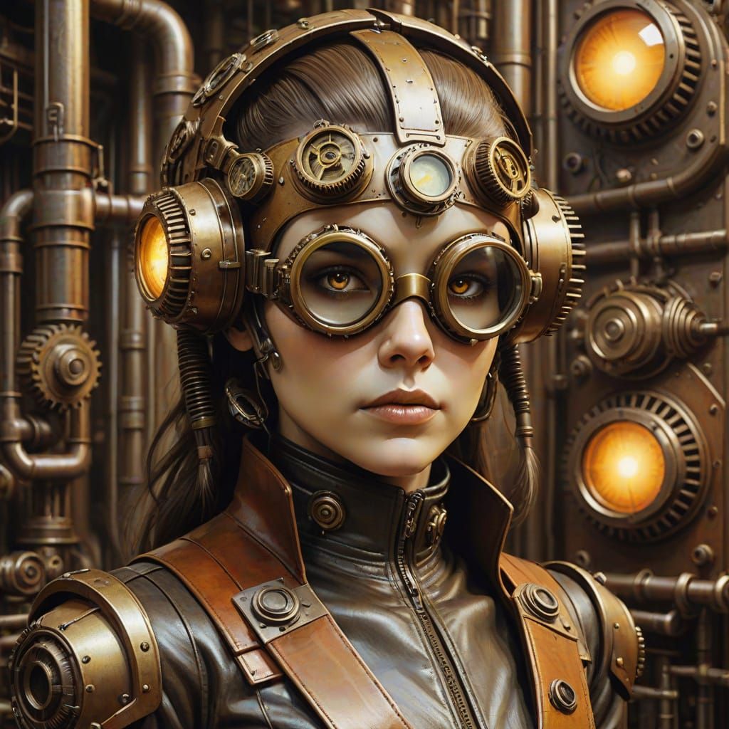 Steampunk Woman in Sci-Fi Lab: Oil Painting Portrait