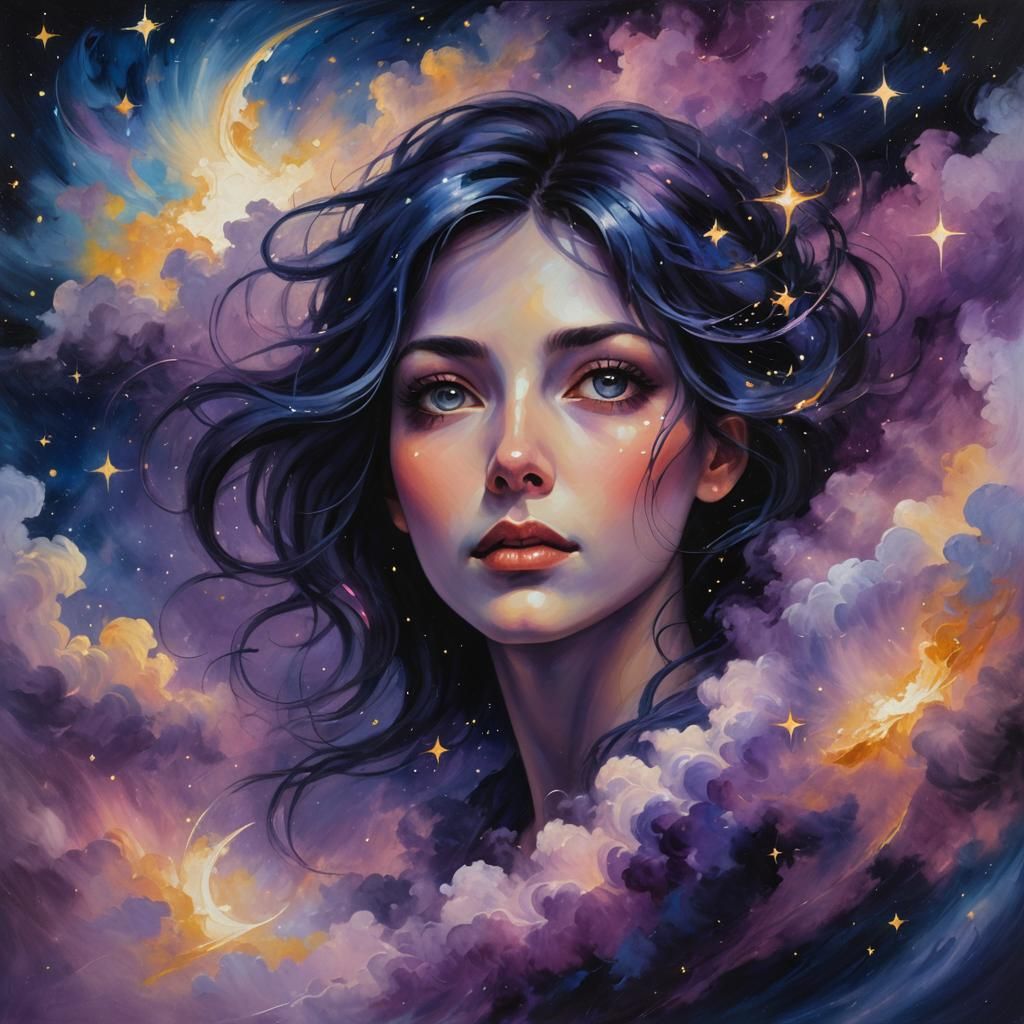 Celestial Being Gazing at Starry Night Sky