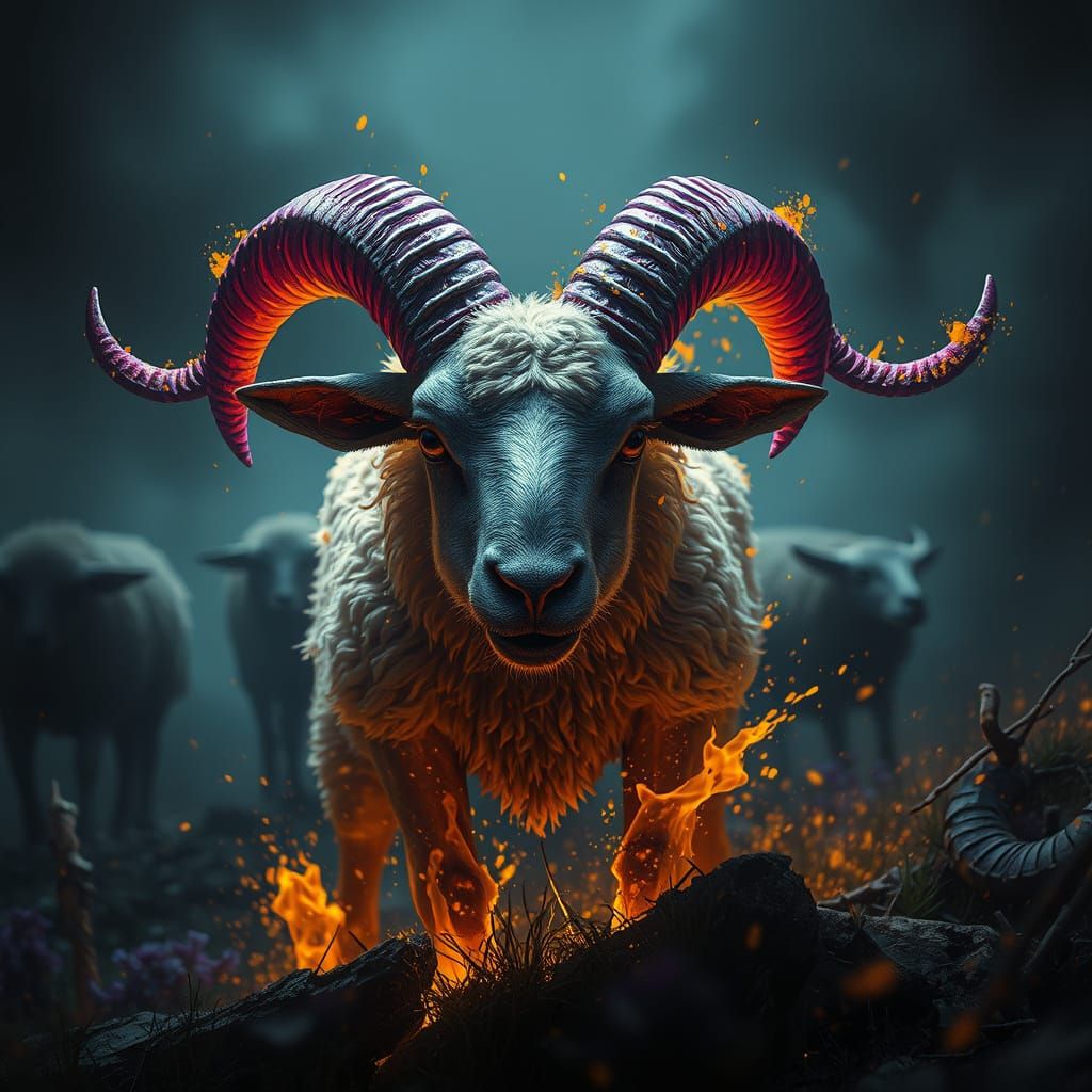 Nervous Lamb in Dark Fantasy Style
