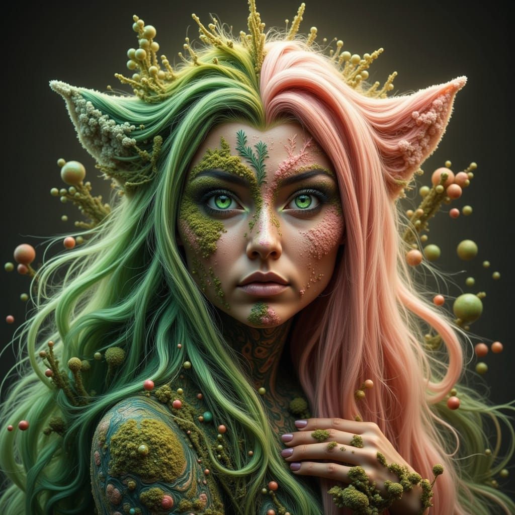 Non-Binary Polynesian Character with Fire Ghost, Surreal Art