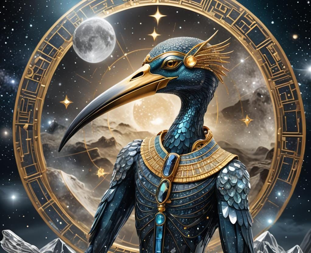 Polymorphic Thoth in Crystal Glass with Moon