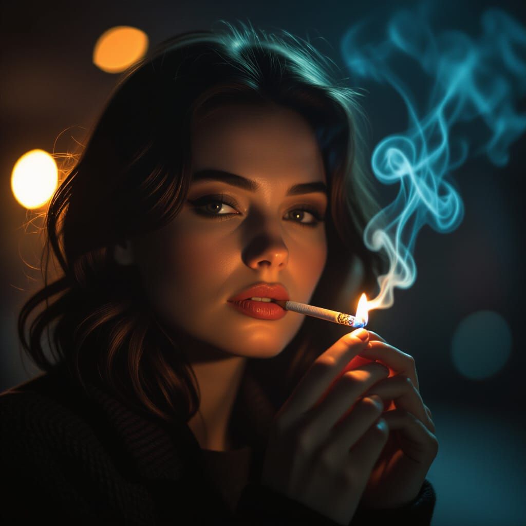Noir Portrait of Woman with Cigarette