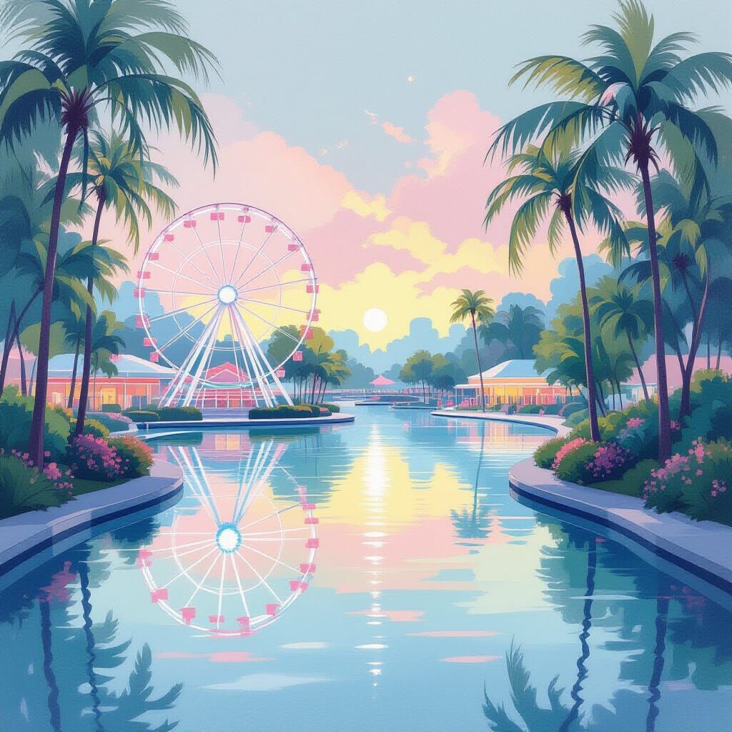 Ethereal Amusement Park in Minimalist Style