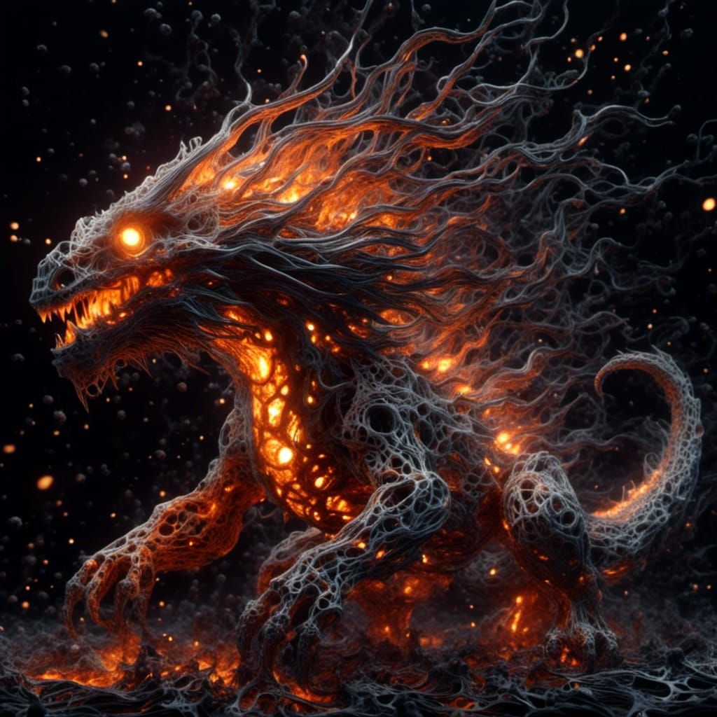 Mechanical Dragon Belching Molten Metal in Steampunk Style