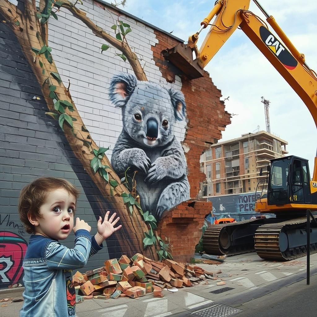 Heartbreaking Street Art Mural of Koala Demolition