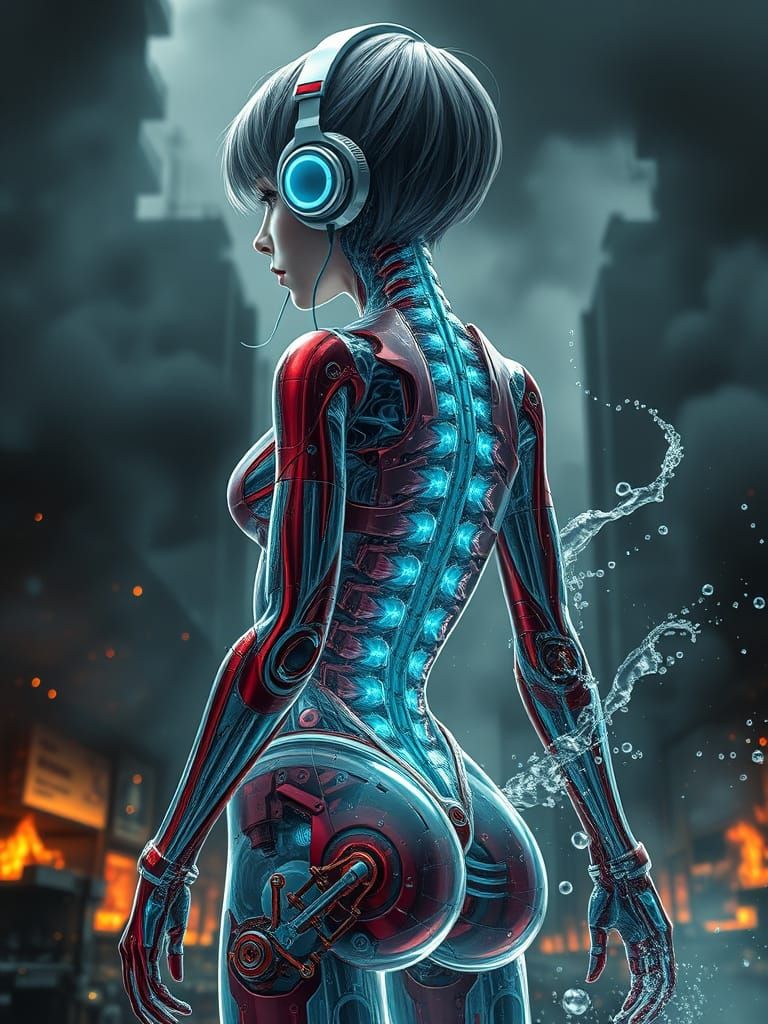 Mecha Water Bender Portrait in Cyberpunk Style