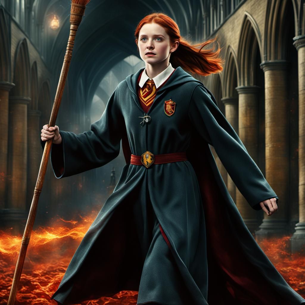 Gryffindor Witch Flying on Broomstick: Digital Matte Paintin...
