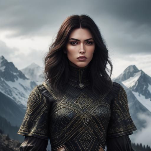 Stunning Romanian Woman in Mountain Landscape, Hyperrealisti...