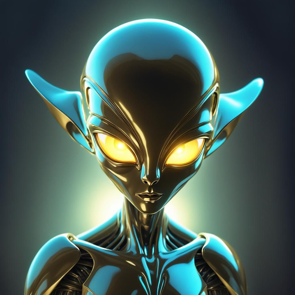 Radiant Gold Alien in Golden Atmosphere