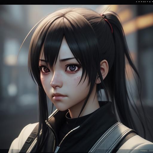 Detailed 3D Anime Portrait with Intense Gaze