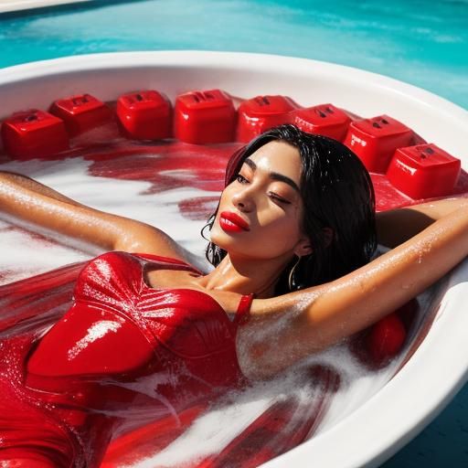 Person Bathing in Red Jello