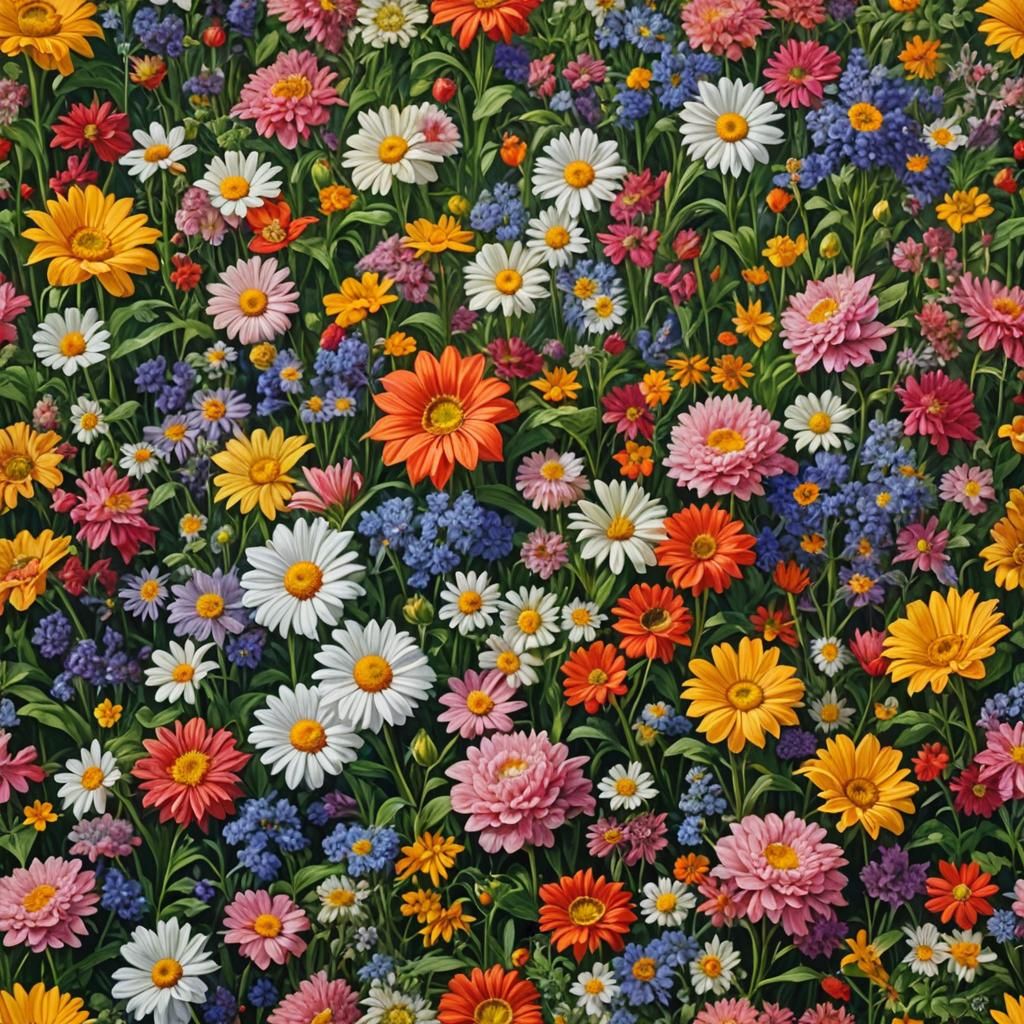 Explosive Floral Tapestry: Maximalist Oil Painting