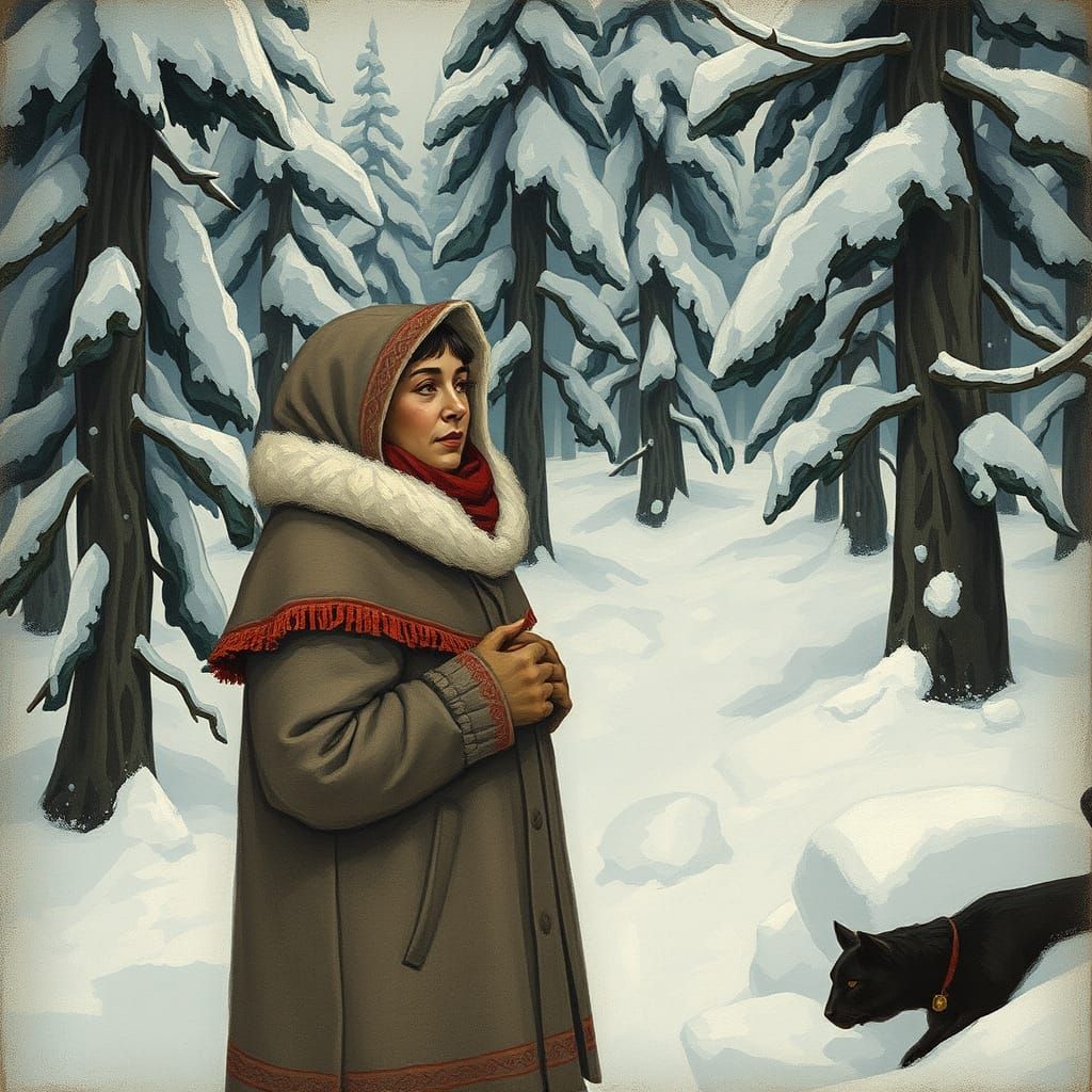 Inuit Woman in Winter Landscape, Digital Illustration
