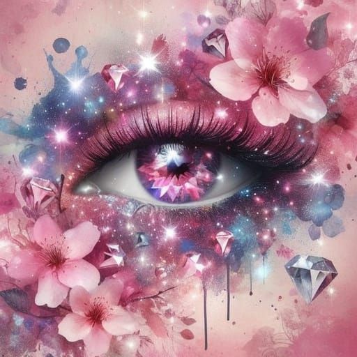 Celestial Cherry Blossom Goddess in Watercolor Double Exposu...