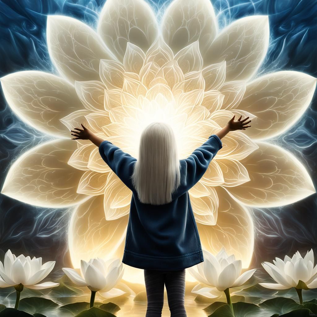 Radiant Girl with Lotus Flowers: Photorealistic Portrait