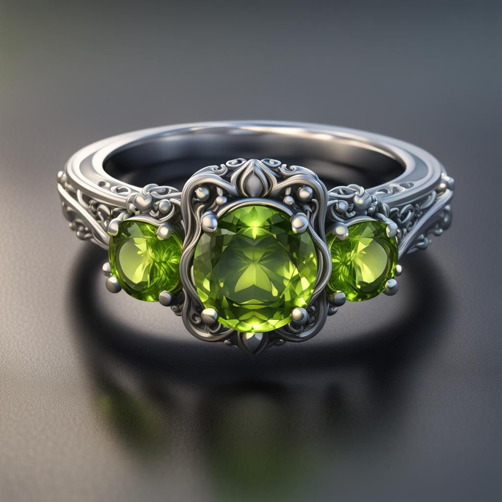 Silver Peridot Ring: Detailed Matte Painting