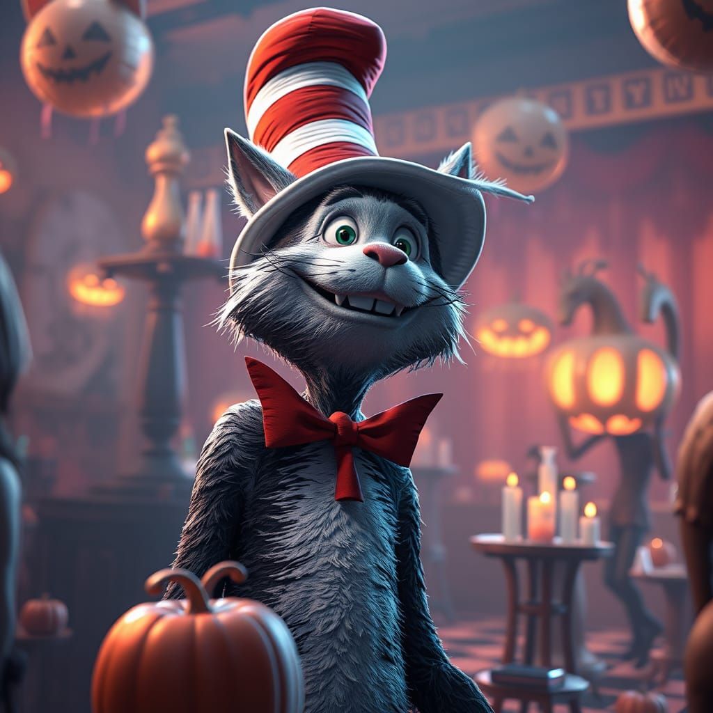 Cat in the Hat at Halloween in Anime Art