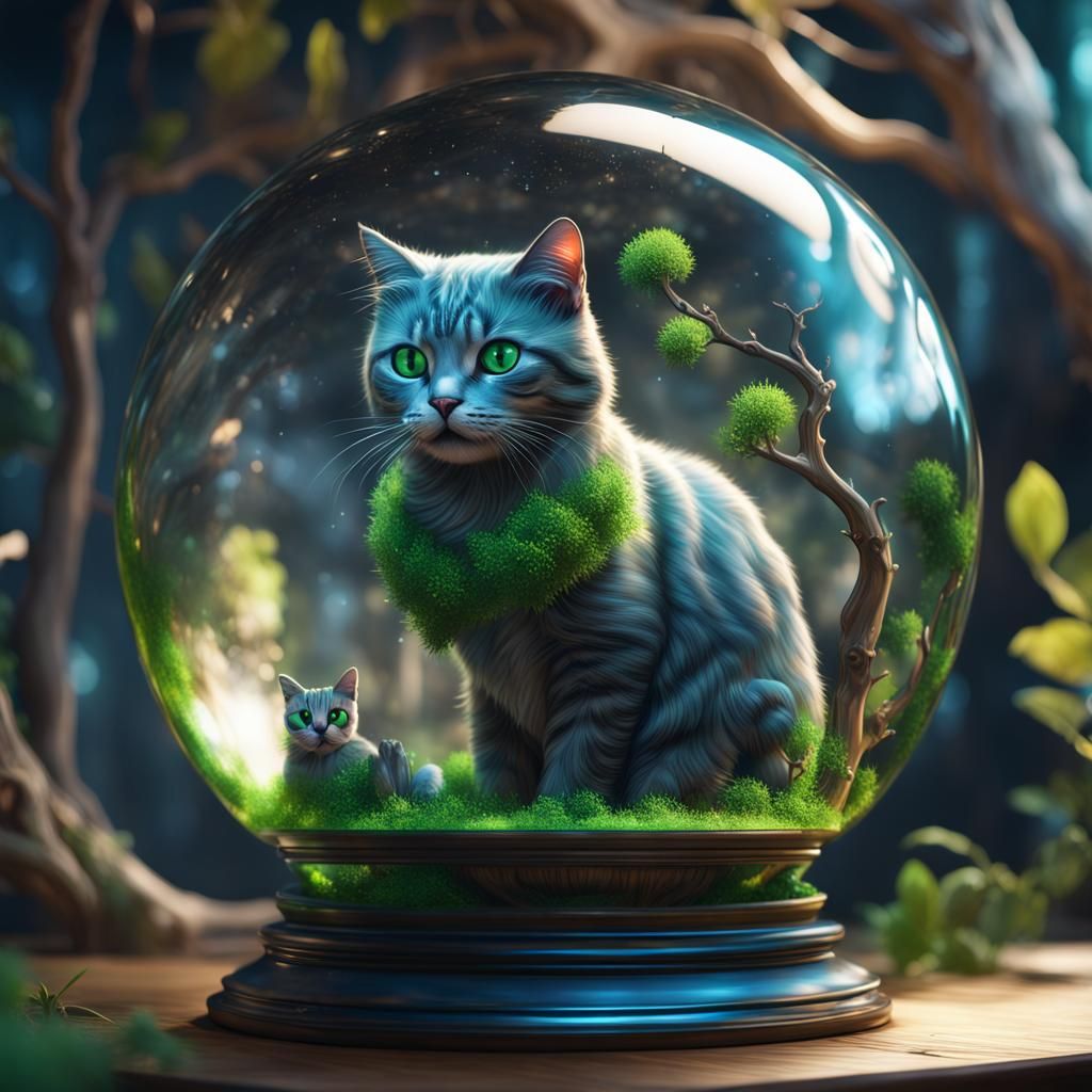 Tree and Cat in Glass Ball: Fantasy Art